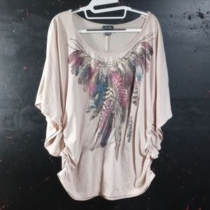 Cream shirt with feather design